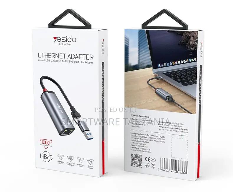 Yesido 2-in-1 USB C to RJ45 Gigabit Ethernet Adapter With 21cm Cable