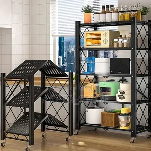 Hershii 5-Tier Black Foldable Metal Storage Rack