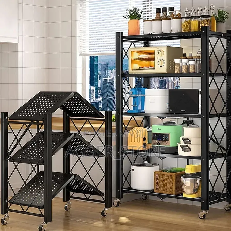 Hershii 5-Tier Black Foldable Metal Storage Rack