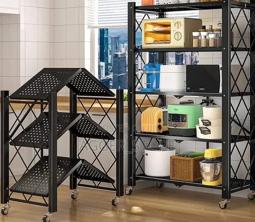 Hershii 5-Tier Black Foldable Metal Storage Rack