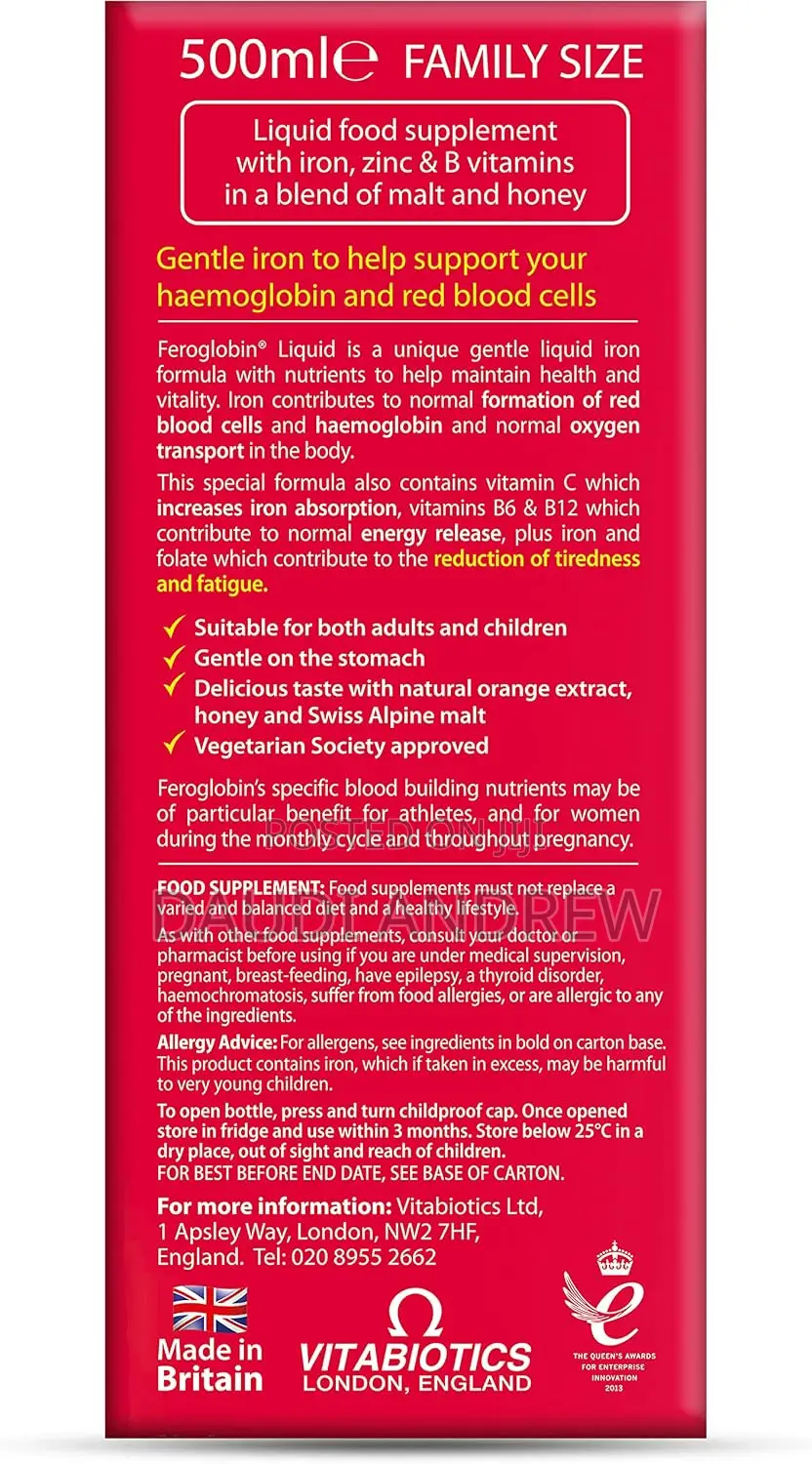 Feroglobin Gentle Iron and Nutrient Liquid, Reduce Tiredness Fatigue