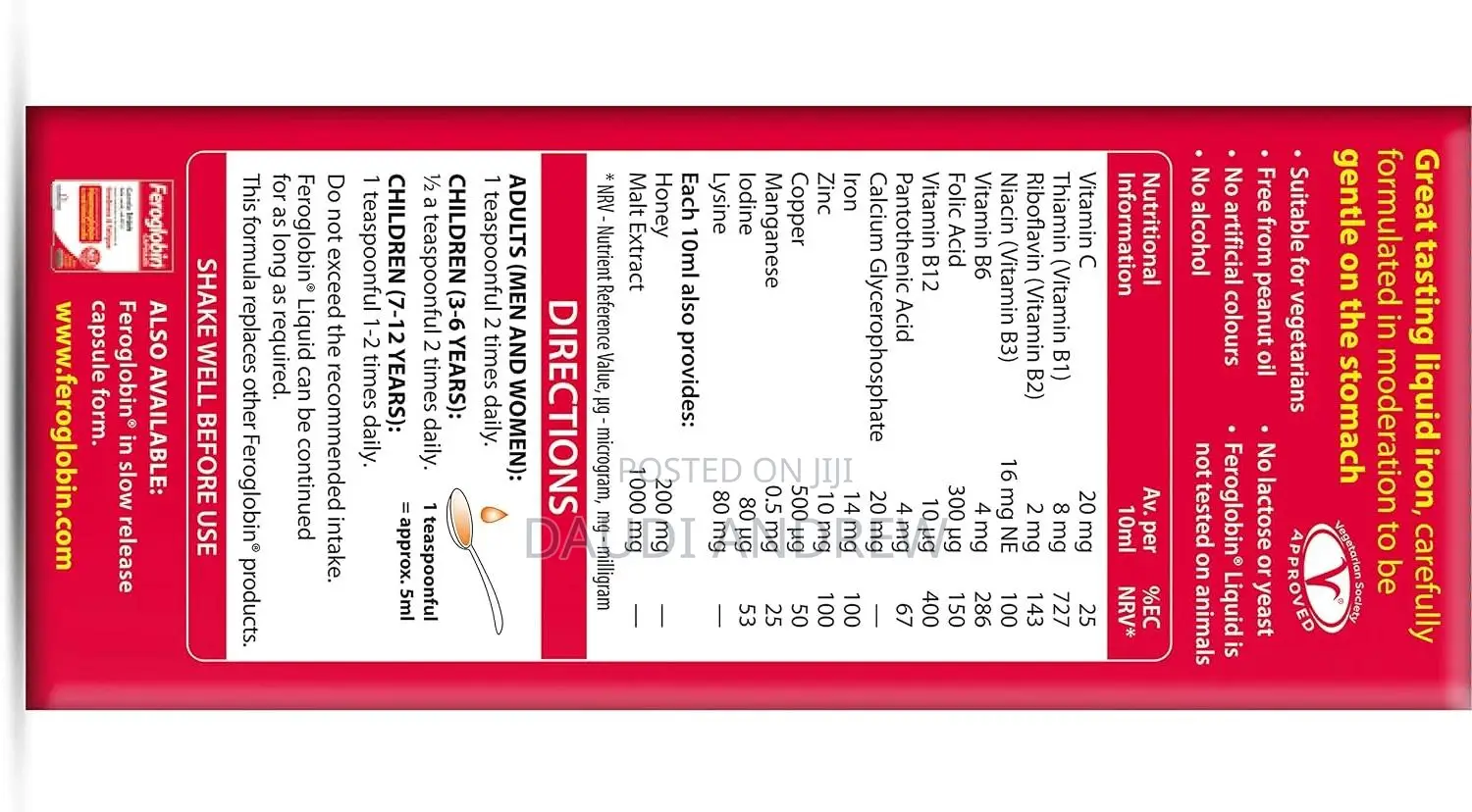 Feroglobin Gentle Iron and Nutrient Liquid, Reduce Tiredness Fatigue