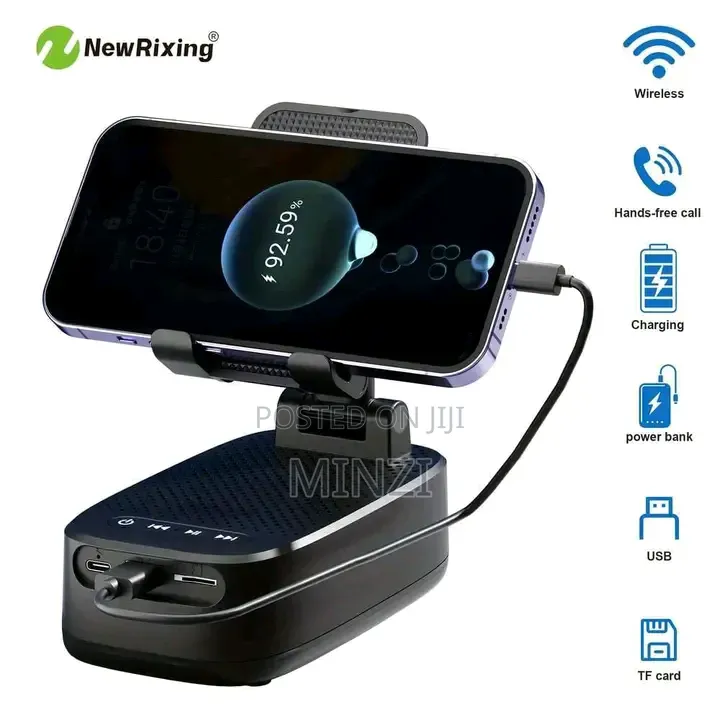 Stendi Za Simu, Radio Bluetooth, Powerbank. Nyeusi Na Nyeupe