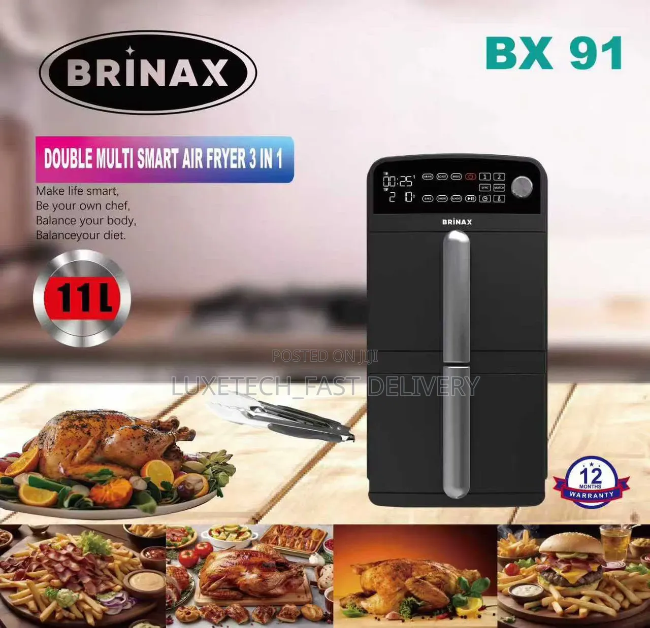 Brinax Double Air Fryer 11L – Dual Zone Smart Air Fryer