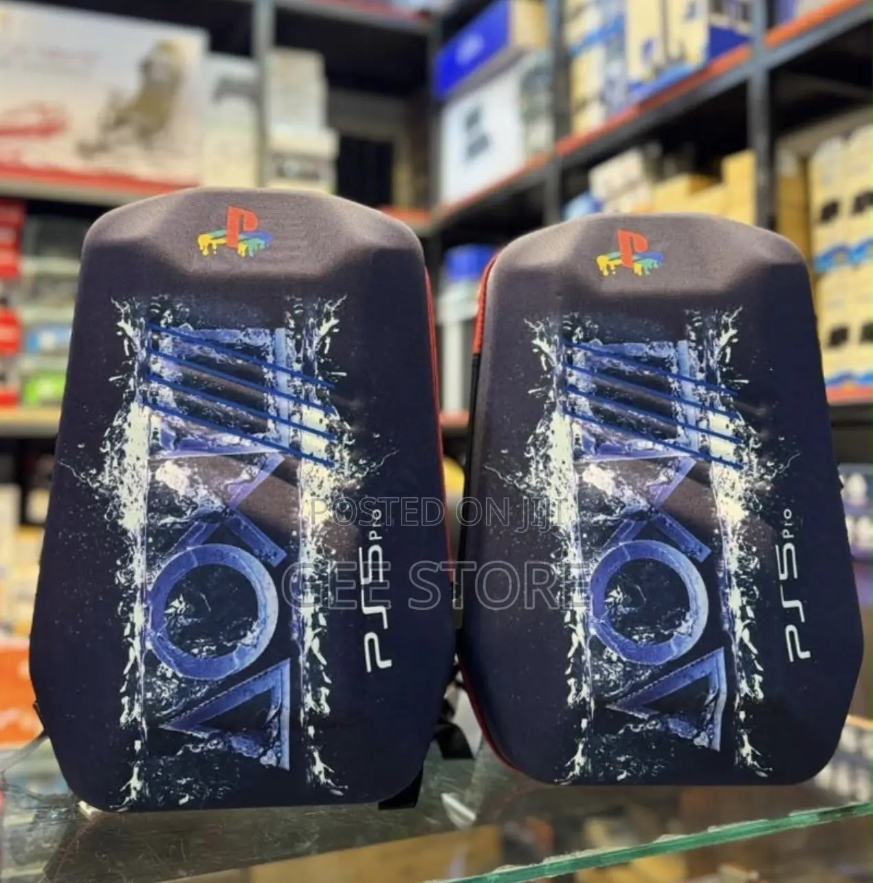 Ys a PS5 Pro Hard-Shell Travel Backpack Featuring a Black and Blue