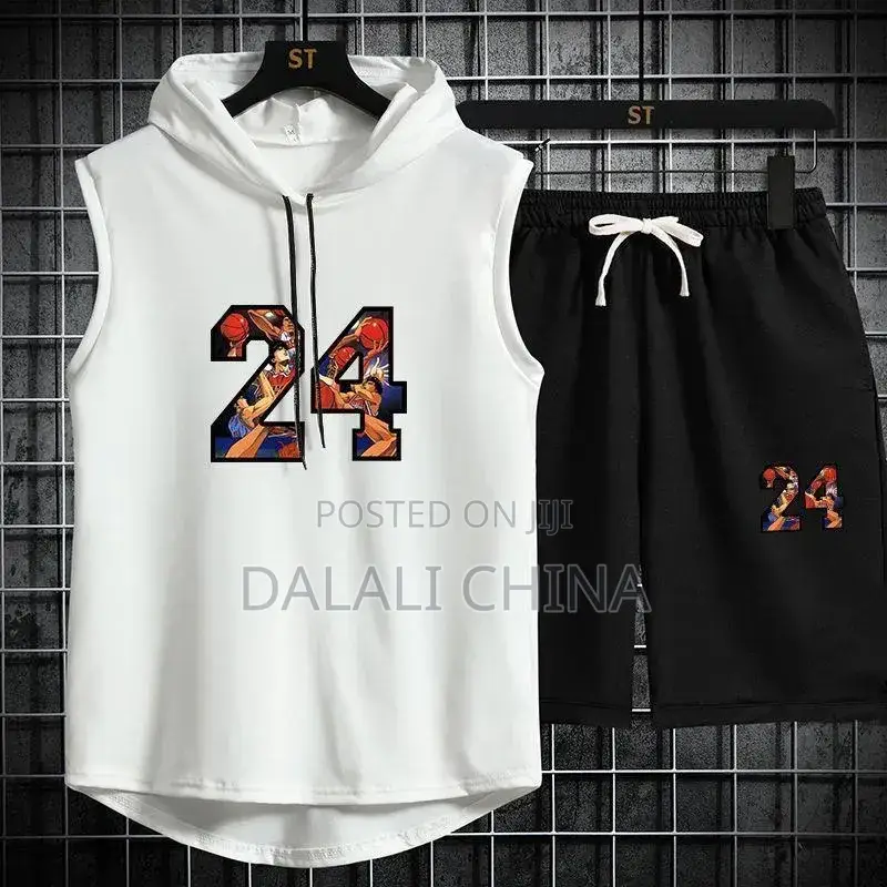 Men's Hooded Sleeveless Sport Wear,set.