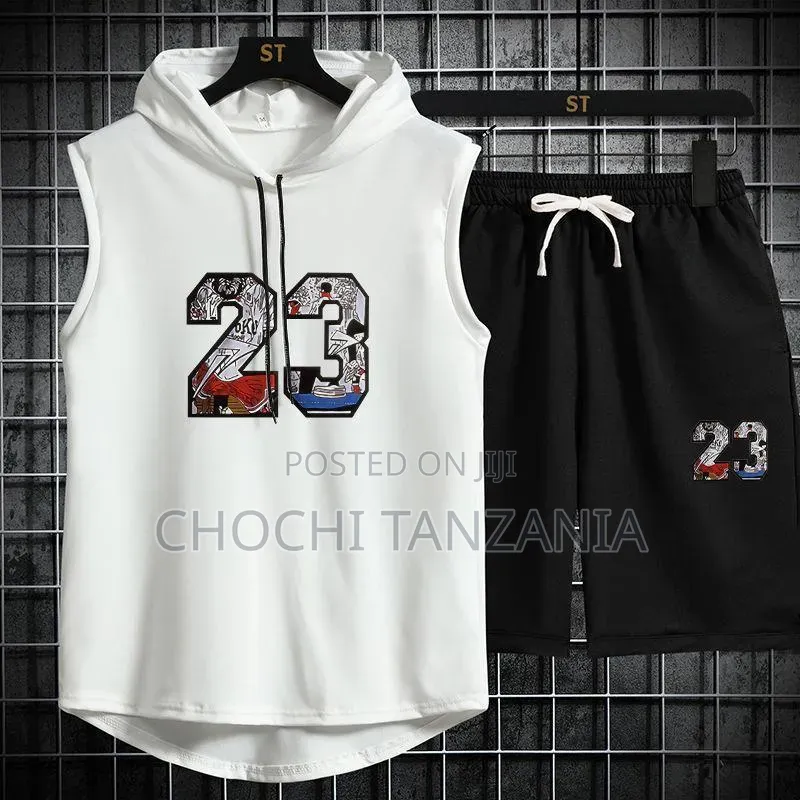 Men's Hooded Sleeveless Sport Wear,set.