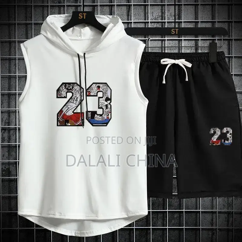 Men's Hooded Sleeveless Sport Wear,set.