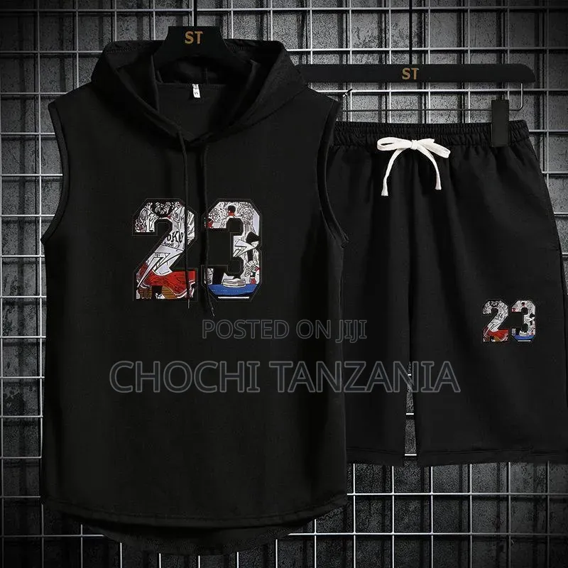 Men's Hooded Sleeveless Sport Wear,set.