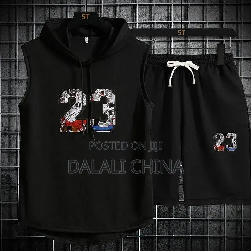 Men's Hooded Sleeveless Sport Wear,set.