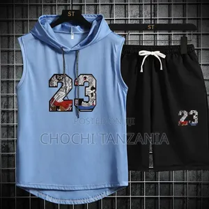 Men's Hooded Sleeveless Sport Wear,set.
