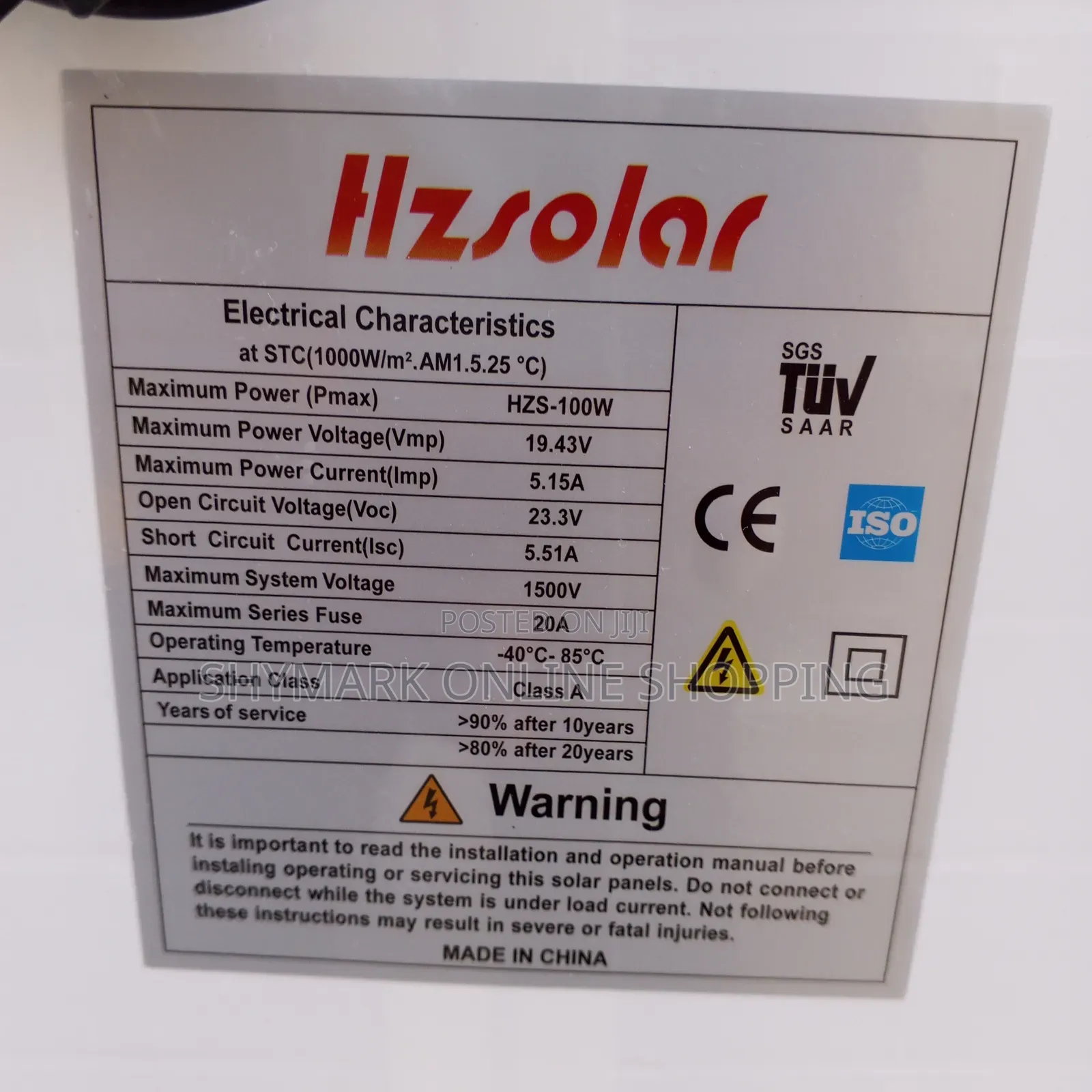 Hzsolar Panel Mono 18V 100W