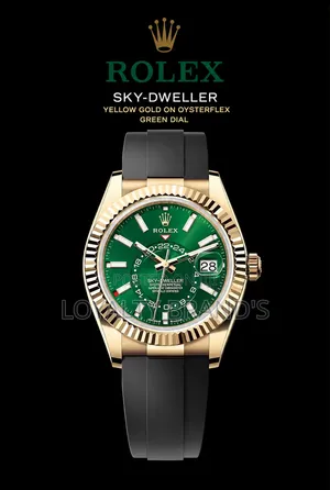 Rolex 
Sky-Dweller 
Yellow Gold on Oysterflex
Green Dial
