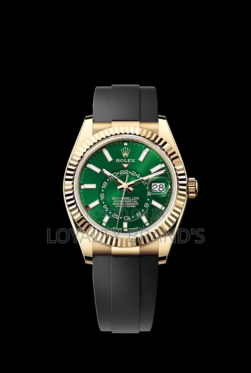 Rolex 
Sky-Dweller 
Yellow Gold on Oysterflex
Green Dial