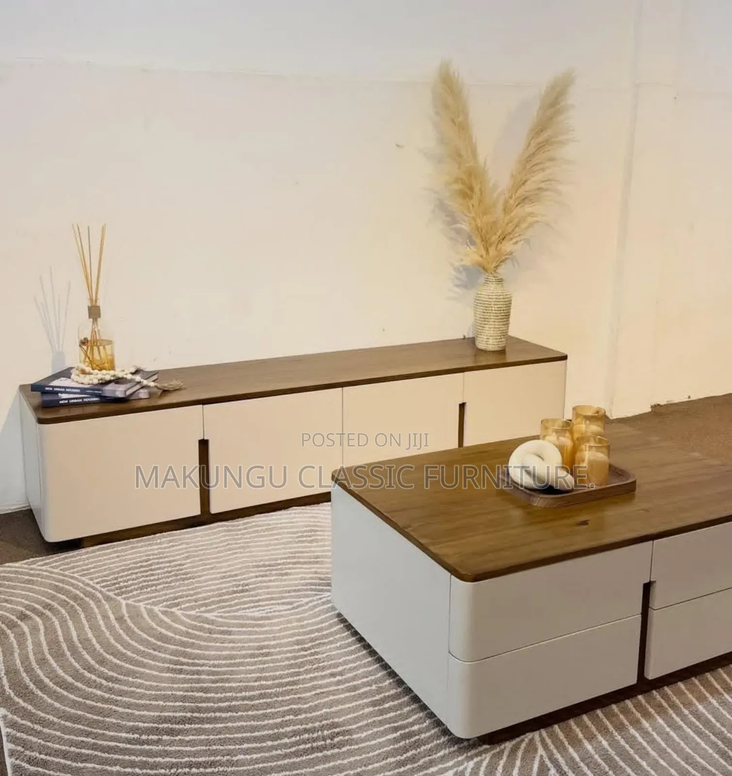 Showcase Na Coffee Table Sets Ya Kisasa Rangi Offcream