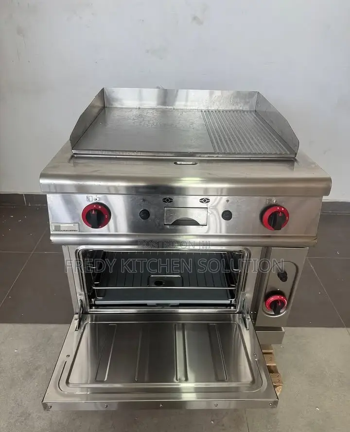 Commercial Gas Griddle (2/3 Flat, 1/3 Grooved) With Gas Oven