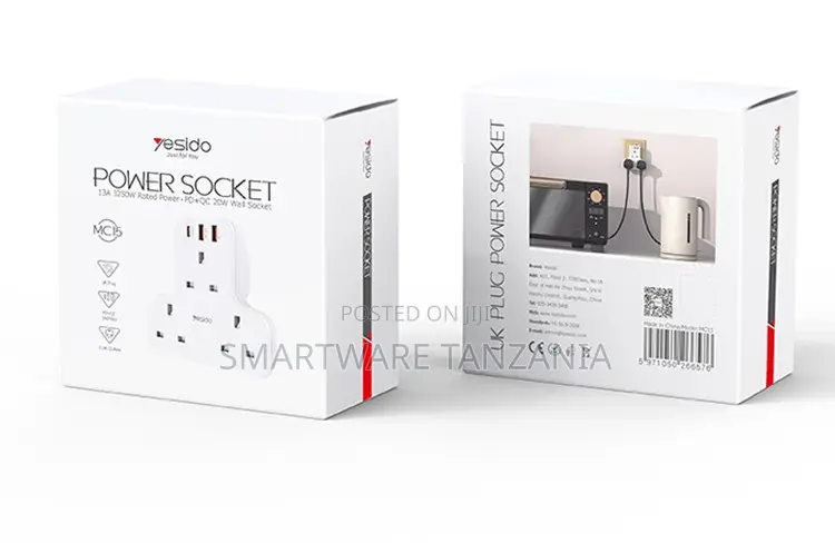 Yesido UK Plug Power Socket, 13A 3250W Rated Power, 3-Way Wall Socket