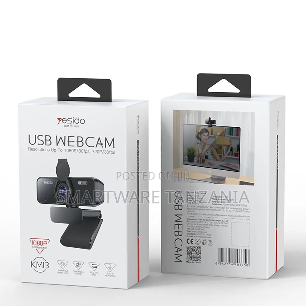 Yesido USB Webcam 1080p/30fps With Built-in Microphone, 15M Cable