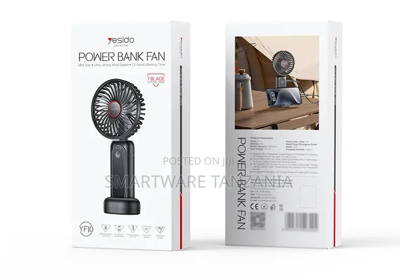 Yesido Mini Power Bank Fan With 7 Blades, 12 Hour Battery Life