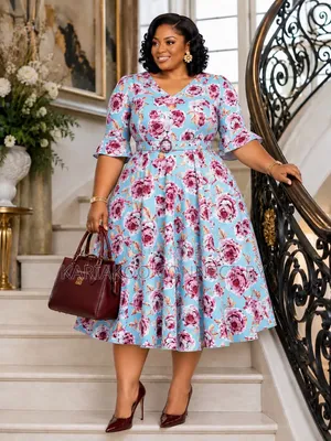 Classic Vintage Floral Print Flare Dress