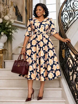 Classic Vintage Floral Print Flare Dress