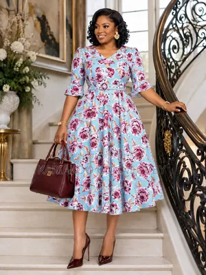 Classic Vintage Floral Print Flare Dress