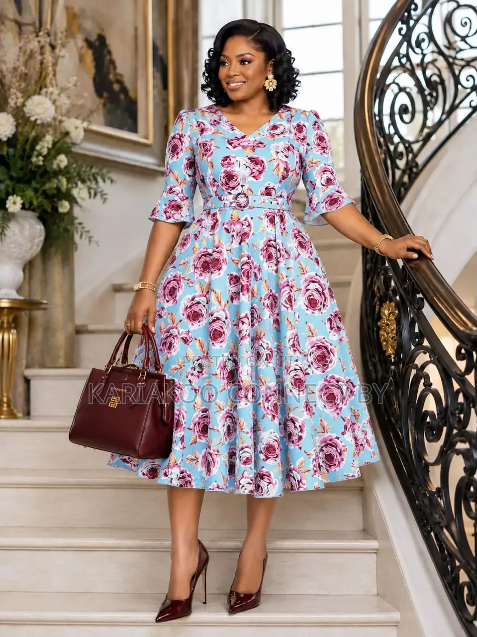Classic Vintage Floral Print Flare Dress
