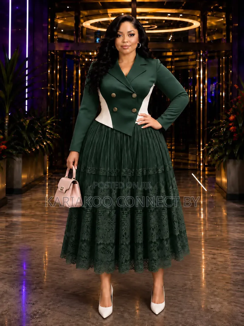 Elegant Lace-Skirt Blazer Midi Dresses.