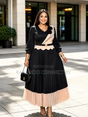 Elegant Floral-Accent Two-Tone Pleated Midi Dresses.
