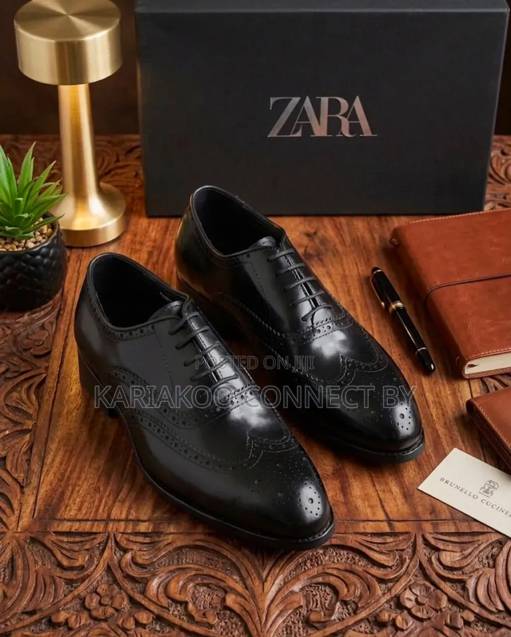 ZARA Men's Classic Leather Wingtip Oxfords