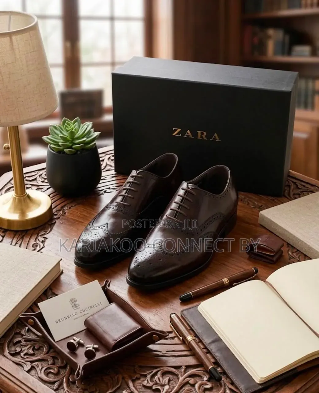 ZARA Men's Classic Leather Wingtip Oxfords
