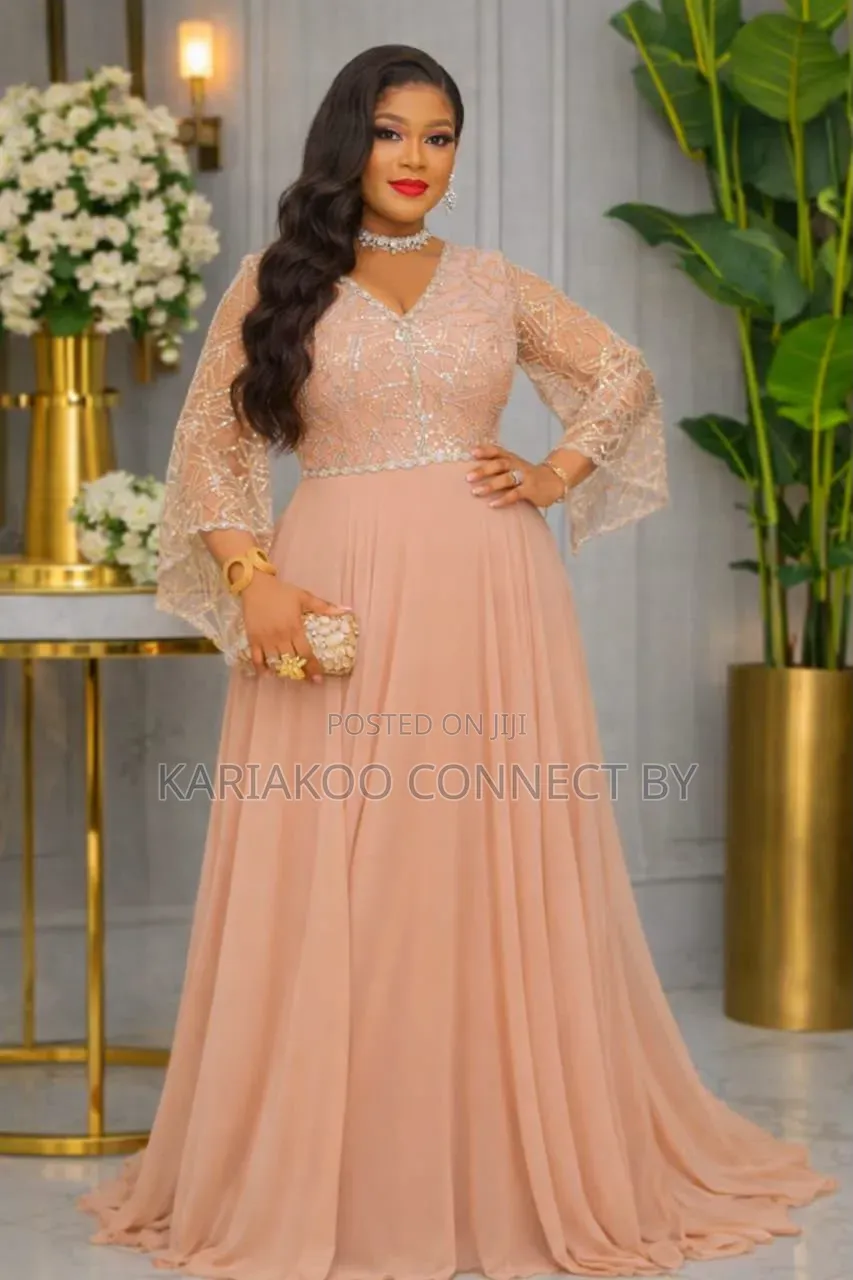Women’s Sequined Bell-Sleeve Chiffon Gown