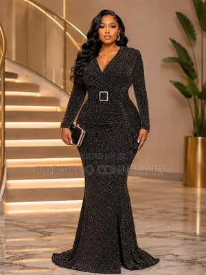 Elegant v-Neck Long Sleeve Mermaid Dress