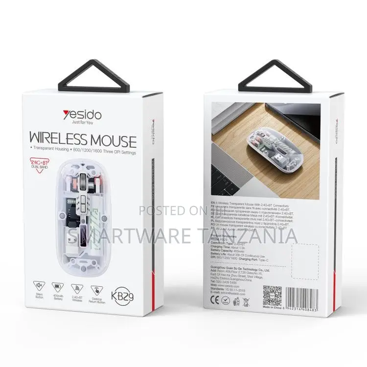 Yesido Wireless Mouse With Transparent Housing, 800/1200/1600 DPI