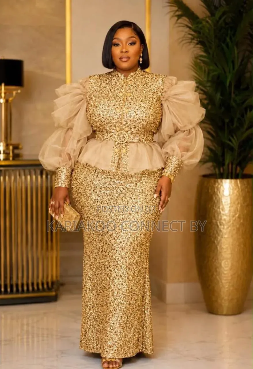 Luxury Organza Sleeve Sequin Peplum Gown