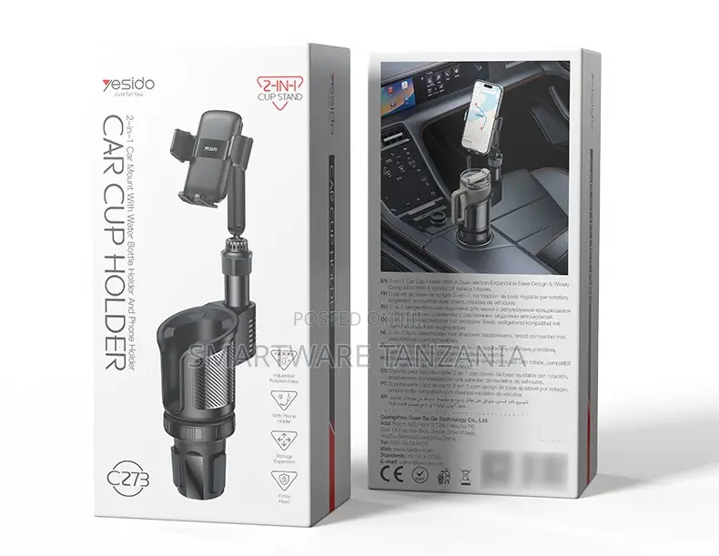 Yesido 2-in-1 Car Cup Holder With Phone Mount and Water Bottle Holder