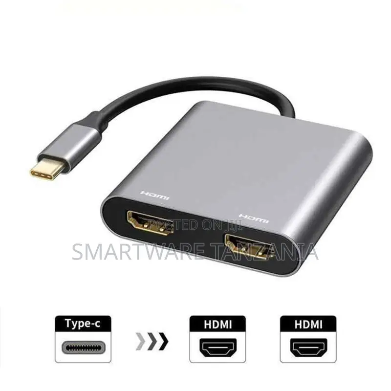 Type-C to Dual HDMI Adapter, Aluminum, Supports at 30Hz, 0.2m