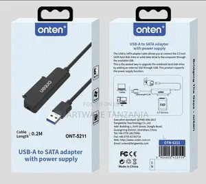 Onten USB-A to SATA Adapter With Power Supply, 0.2M Cable Length