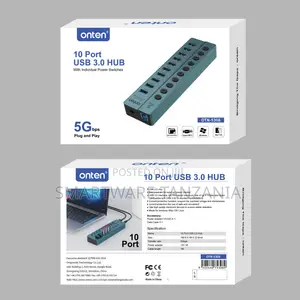 Onten 10 Port USB 3.0 Hub With Individual Power Switches, 5Gbps Speed