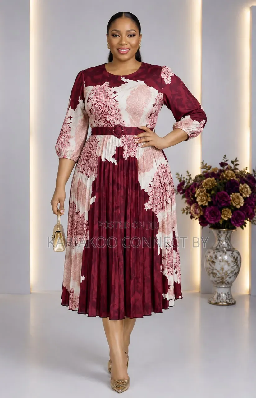Elegant Printed Pleated Midi Dress