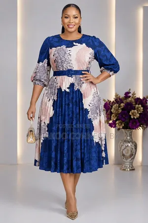 Elegant Printed Pleated Midi Dress