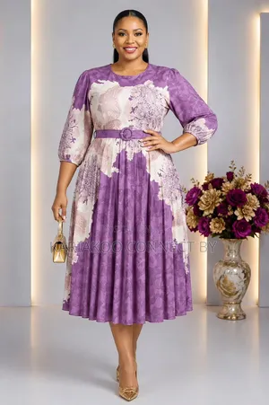 Elegant Printed Pleated Midi Dress