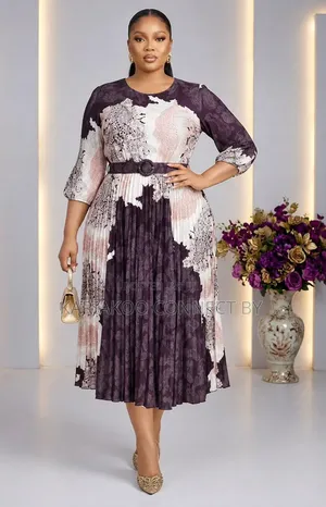 Elegant Printed Pleated Midi Dress