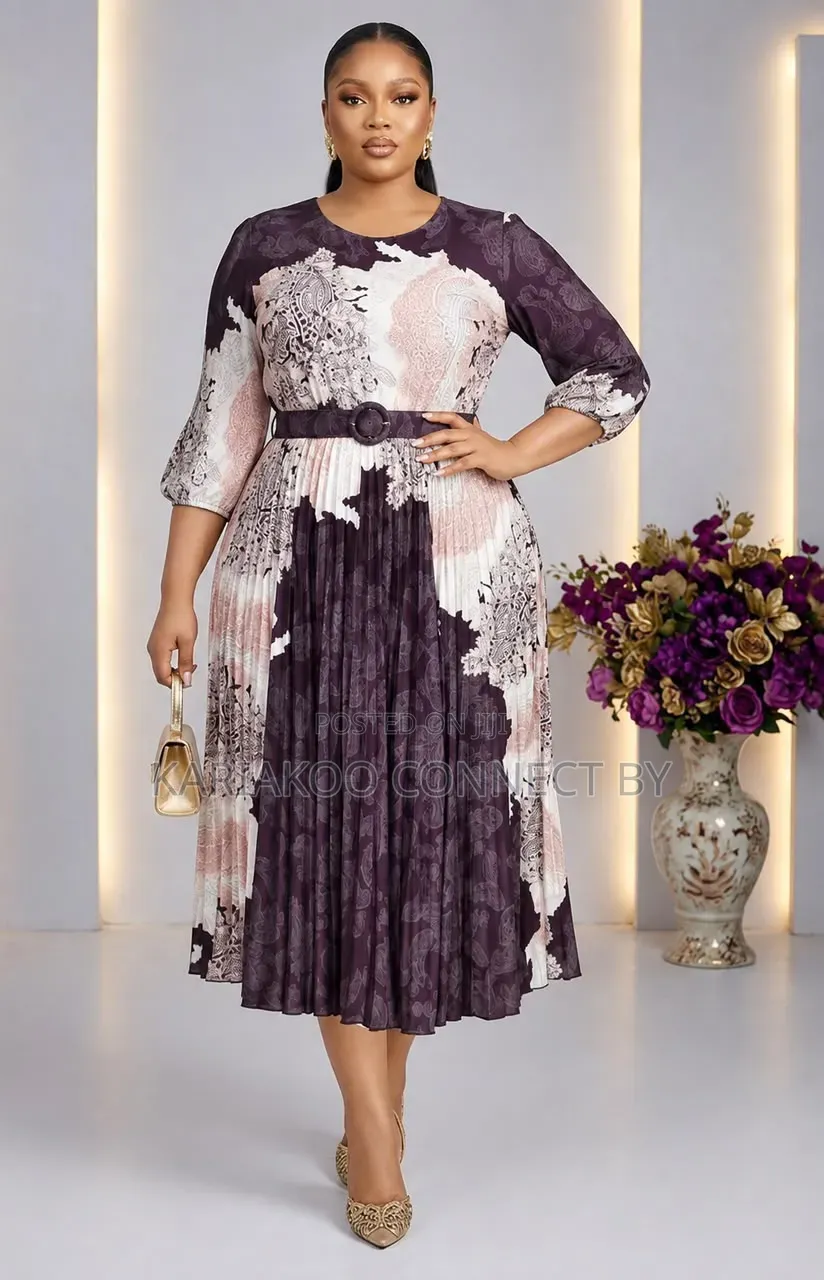 Elegant Printed Pleated Midi Dress
