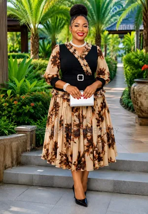 Luxury Floral Chiffon Midi Dress