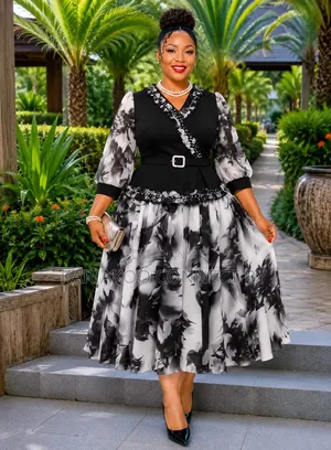 Luxury Floral Chiffon Midi Dress