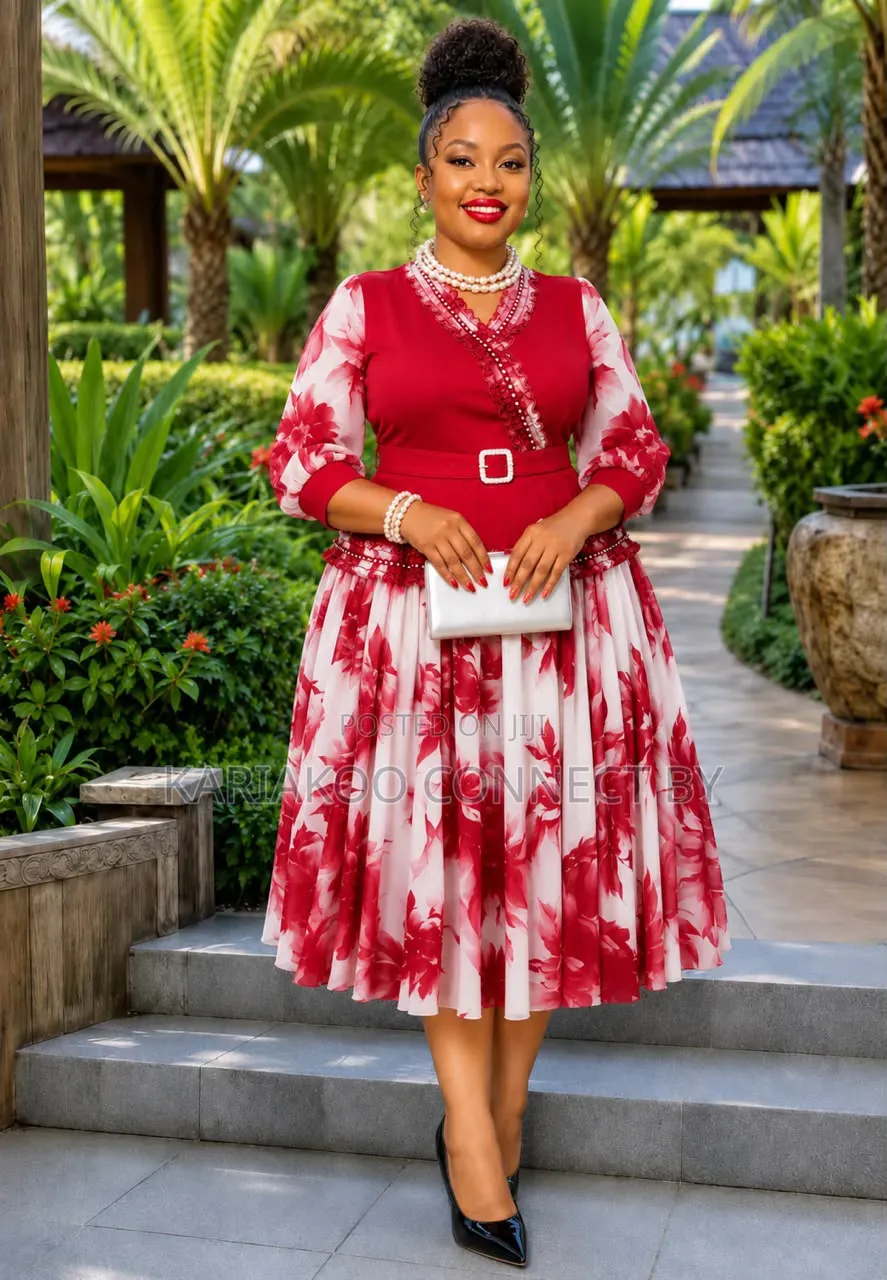 Luxury Floral Chiffon Midi Dress