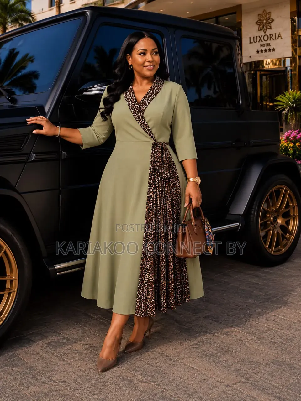 Elegant Leopard Print Patch Wrap Midi Dress Collection