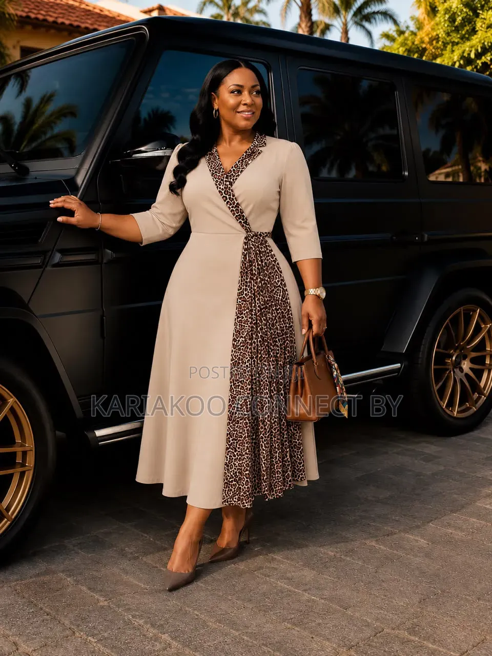 Elegant Leopard Print Patch Wrap Midi Dress Collection