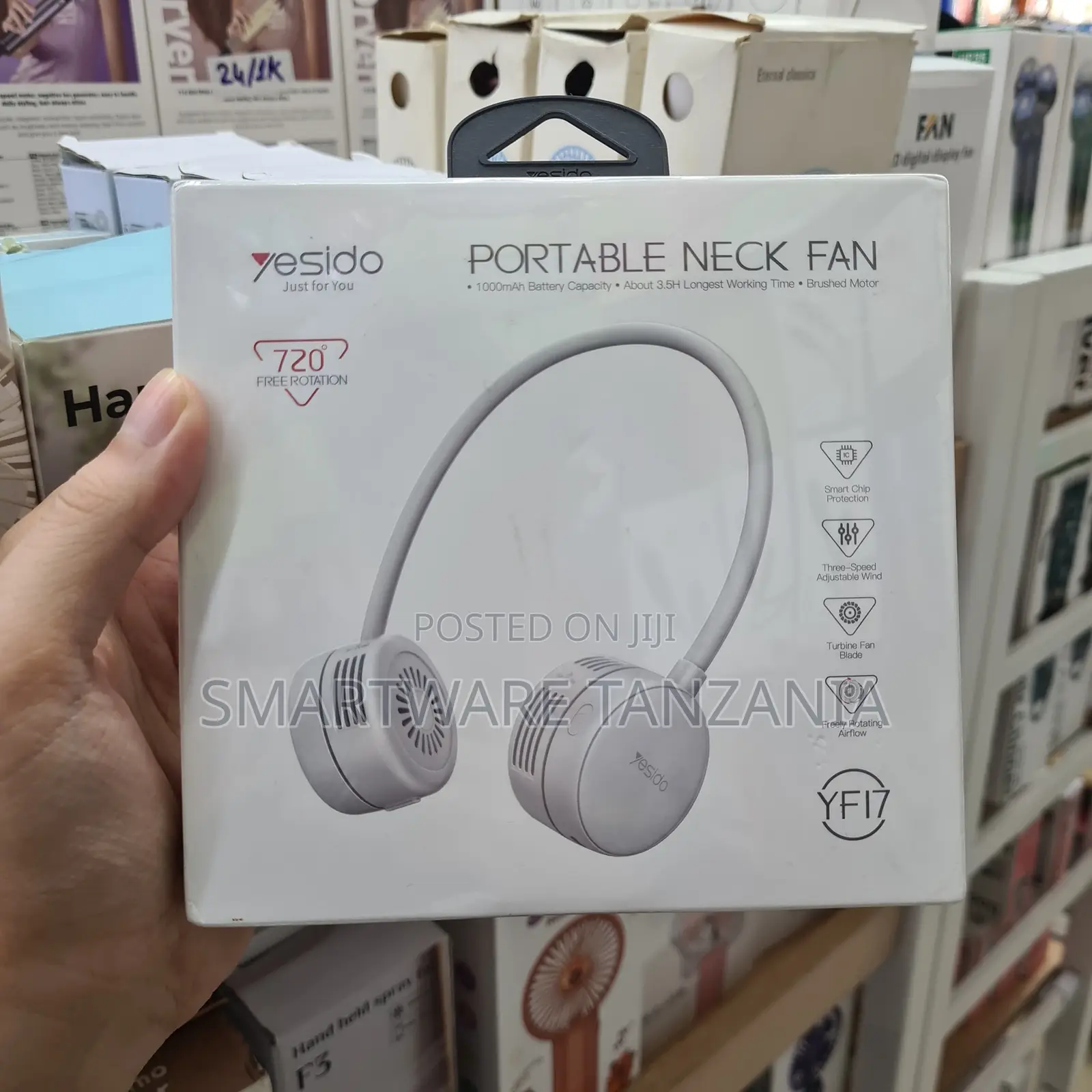 Yesido Portable Neck Fan With 1000mAh Battery, 720-Degree Rotation